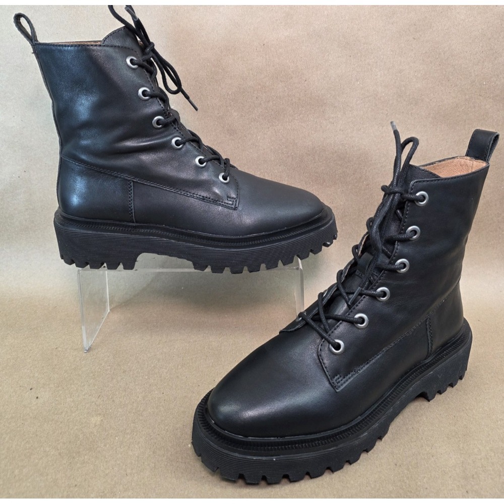 Women's sz 8 M Madewell The Rayna NG667 Black Leather Combat Boots Lace-Up Ankle